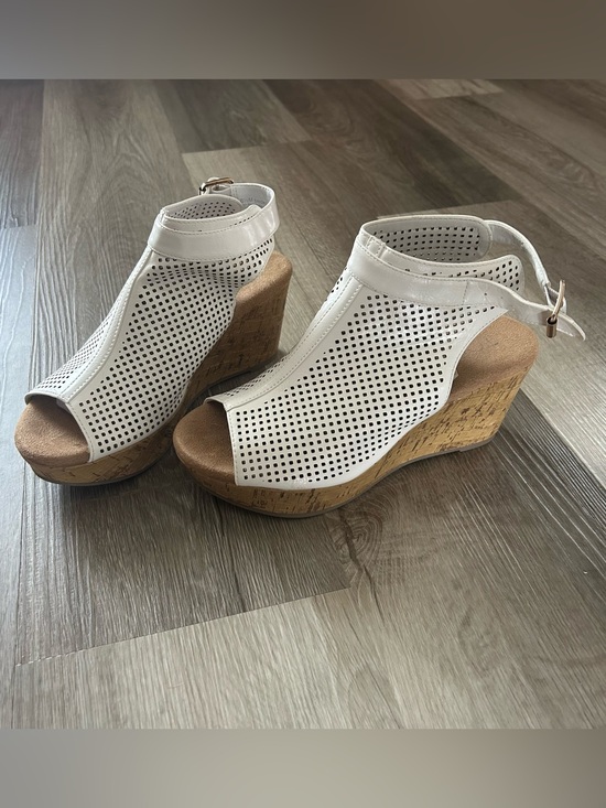 Toetos Shoes - Toetos White Cork Wedge Sandals with Ankle Strap